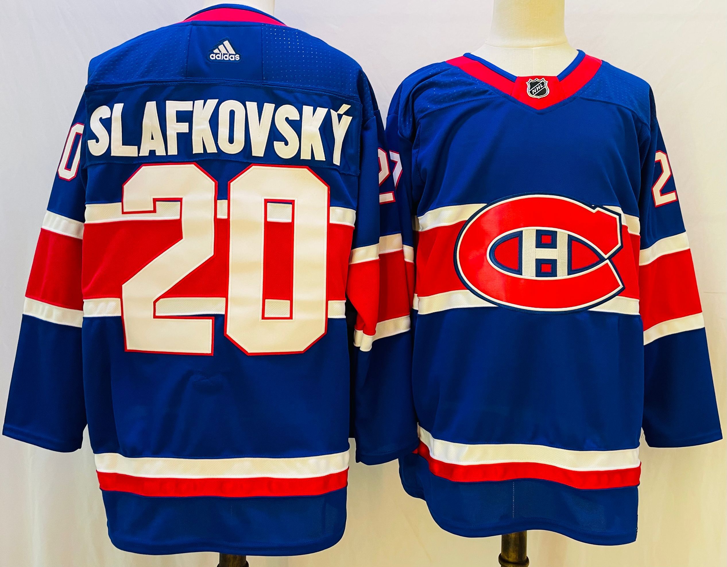Men Montreal Canadiens 20 Slafkovsky Blue Throwback 2022 Adidas NHL Jersey